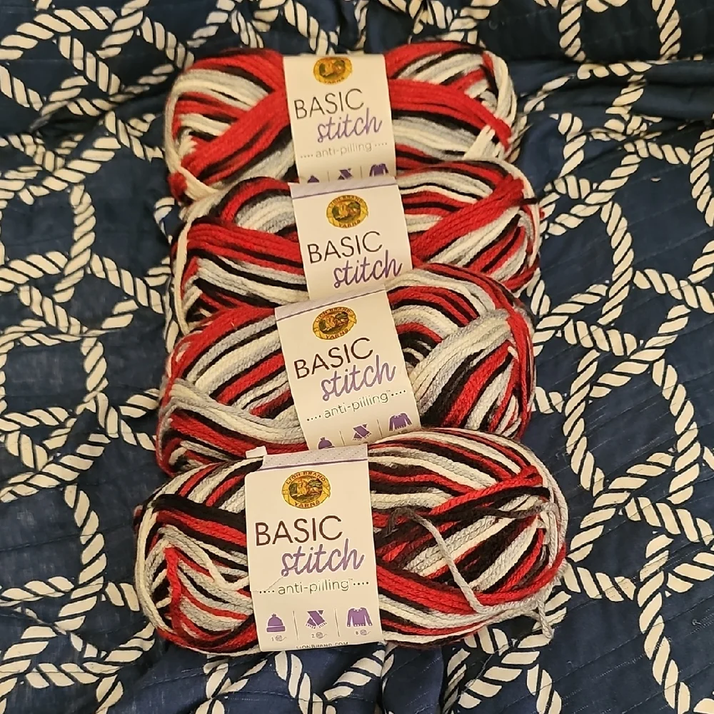 Lion Brand Basic Stitch Yarn - Red, Black, White